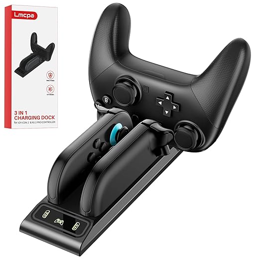 3 in 1 Controller Charger for Nintendo Switch 2 JoyCon/Pro, Charging Dock with Type-C Port and LED Charging Indicator, 2.5H Fast Charging Space-Saving Storage Stand for Switch 2 Accessories