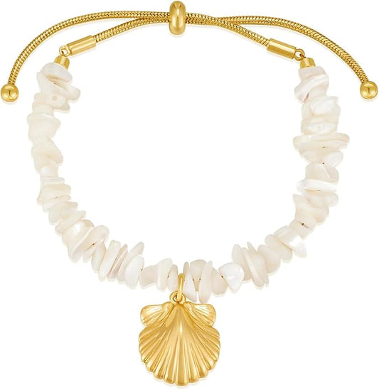 Gold Charm Bracelet for Women Boho Adjustable Shell Starfish Bracelet Summer Beach Ocean Statement Bracelets