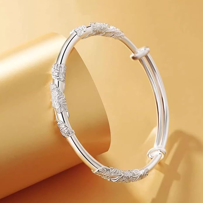 Solid 925 Sterling Silver Bracelets for Women Simple Adjustable Bangle Bracelet
