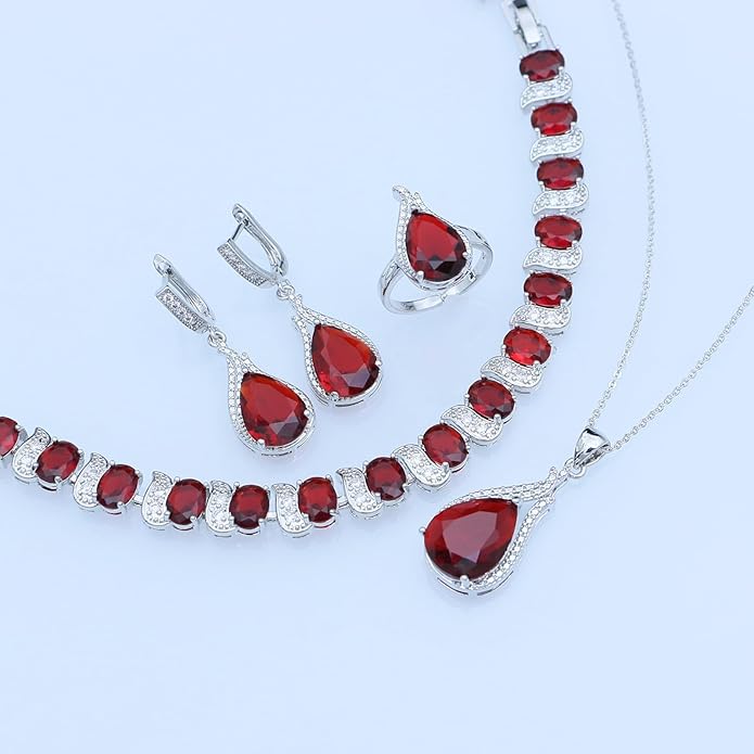 GZWHD Jewelry Set for Women CZ Earrings Necklace Ring Bracelet Set Prom Party Wedding Jewelry Gift for Mother Friend Wife