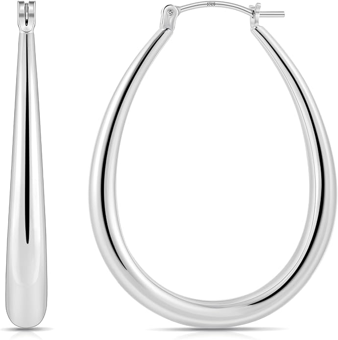 Gacimy Chunky Hoop Earrings for Women, 14K Gold Plated Oval Hoop Earrings with 925 Sterling Silver Post
