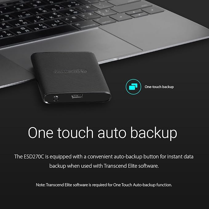 Transcend 2TB External SSD for iPhone/iPad/Mac/Windows/Android, PC/Laptop/Tablet/TV/Game Console, Portable Solid State Drive with One Touch Back up, One-Time Password Unlock, Type-A&Type-C Cables