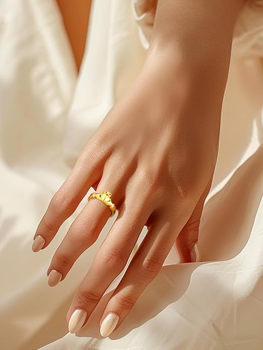 Bestyle 925 Sterling Silver Ring for Women, Minimalist Claddagh Ring Celtic Knot Ring for Women, Irish Promise Wedding Band, Gold/Rose Gold Vermeil Women Band Ring, Stackable, Gift for Her