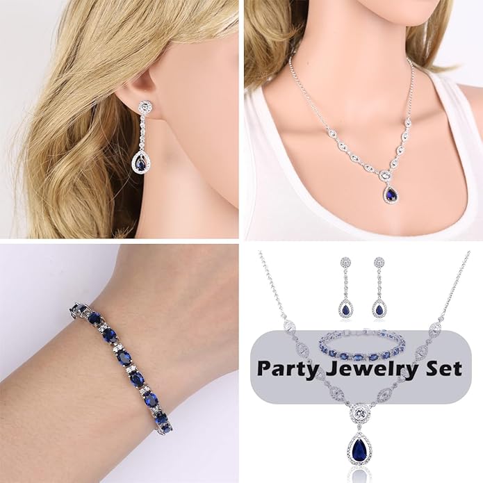 GULICX AAA Cubic Zirconia CZ Silver Plated Base Women's Party Jewelry Set Earrings Pendant Necklace