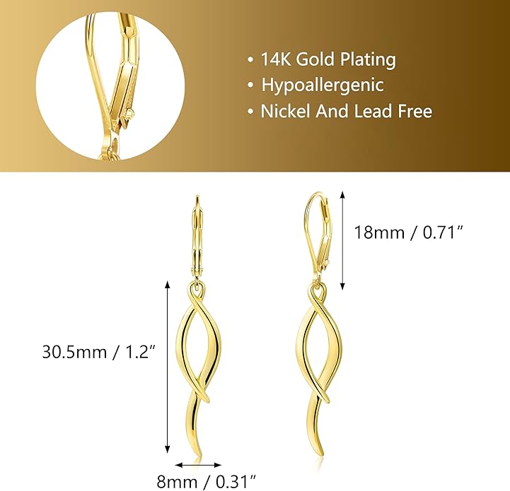 ALEXCRAFT 925 Sterling Silver Dangle Earrings, Hypoallergenic 14k Gold Plated Long Double Linear Twisted Tassel Dangling Drop Earrings for Women Trendy Statement Elegant Lightweight Leverback Earring