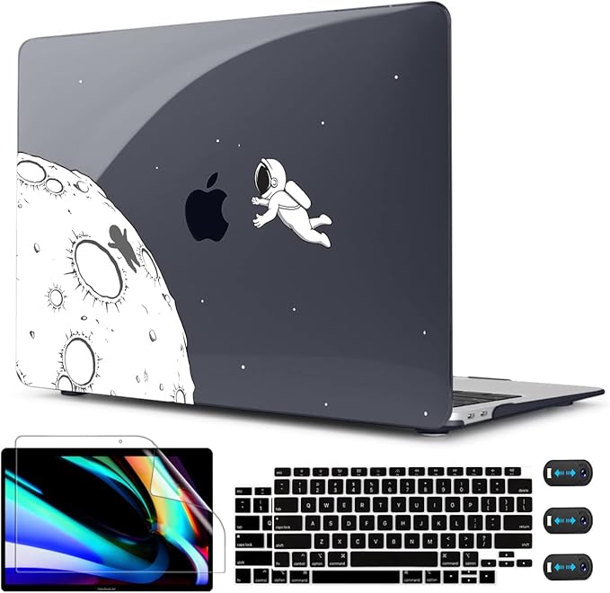 CISSOOK Case Compatible with MacBook Air 13 Inch 2021 2020 2019 2018 Release Model A2337 M1 A2179 A1932, Clear Black Hard Shell with Keyboard Cover for MacBook Air13 2020 with Touch ID, Astronaut
