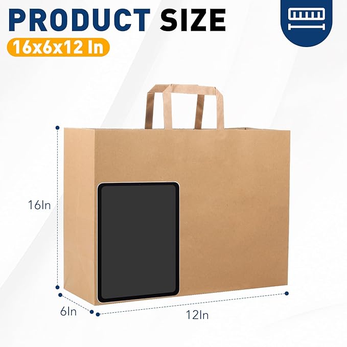 XPCARE 50 Pack Large Brown Paper Bags, 16x6x12 Inch Brown Paper Bags with Handles, Large Gift Bag Bulk, for Retail, Party, Shopping, Birthday, Grocery, BusinessC