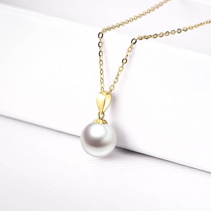 18k Gold Pearl Pendant Necklaces with 14k Chain, 18k Gold Pearl Earrings Jewelry Set for Women