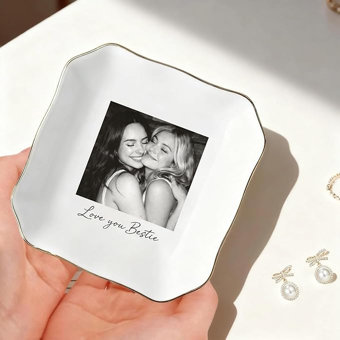 My4gifts Personalized Besties Photo Jewelry Dish, Sisters Jewelry Dish, Custom Besties Gifts, Bff Gifts, Friendship Gift, Best Friend Gift for Women, Custom Jewelrys Plate, Birthday, Christmas/3
