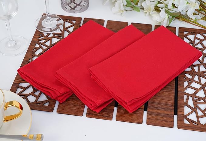 Blue Needles Solid Cloth Napkins Set of 12 Red 100% Cotton Dinner Napkins 18x18 inches - Soft, Reusable, Absorbent & Washable Fall Thanksgiving Linen, Ideal for Events, Parties & Everyday Use