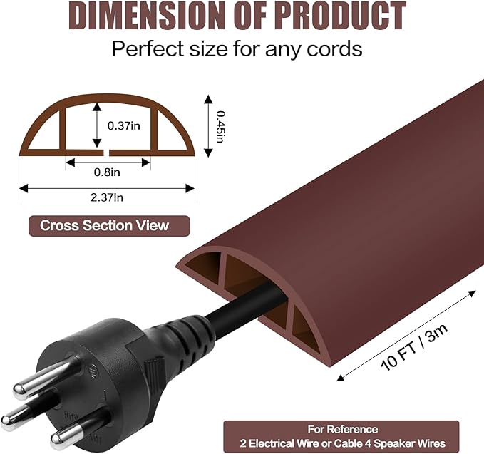 Floor Cord Cover Cavity 0.8"x0.37" Self Adhesive Cord Hider, 10FT Low Profile Cable Management, Extension Strip Protector for Wires, Prevent Cable Trips for Offices, Gyms, Exhibitions（Coffee）