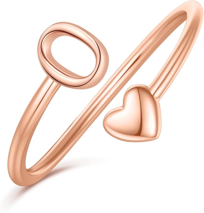 Initial Rings for Women Girls - Valentines Day Gifts for Her, Adjustable Rings for Women Non Tarnish Letter A-Z Dainty Heart Ring Teen Girls Gifts Trendy Stuff Personalized Jewelry Gift