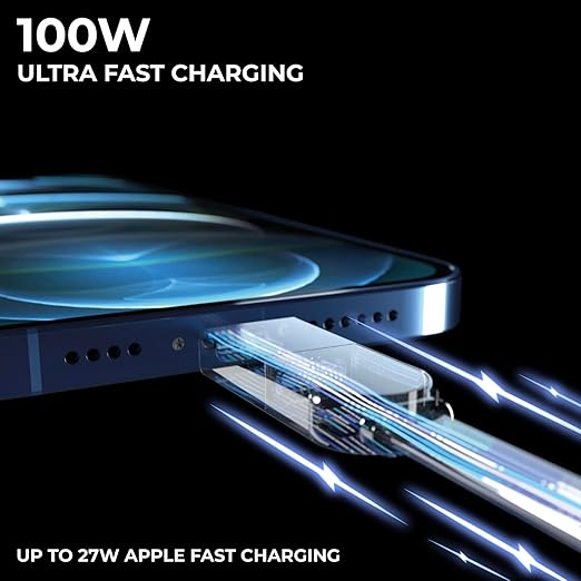 Rolling Square inCharge XL 6-in-1 Multi Charging Cable, (3X Pack) Portable USB and USB-C Cable 100W Ultra-Fast Charging, 1 Ft/0.3m, Black