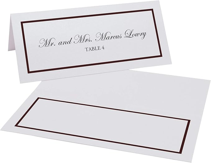 Single Line Border Printable Place Cards, Chocolate (Choose Color), Set of 60 (10 Sheets), Laser & Inkjet Printers - Wedding, Party, Dinner, and Special Events - Made in the USA