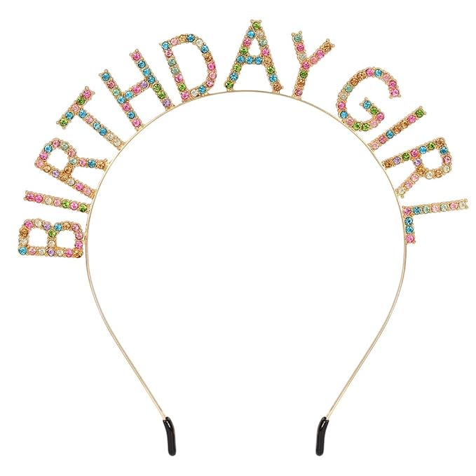 AOPRIE Birthday Girl Headband Tiara for Women & Girls - Happy Birthday Princess Crown Rhinestone Accessory, Gold Colorful