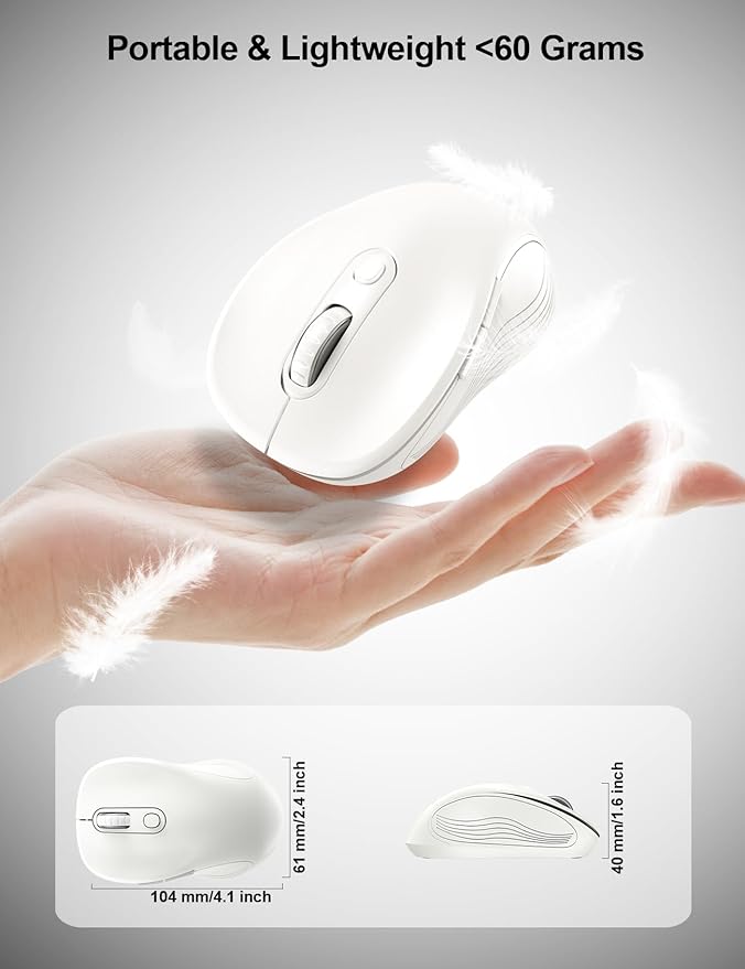 Trueque Wireless Mouse for Laptop, 2.4GHz Ergonomic Computer Mouse with Back & Forward Buttons, 3-Level DPI, 6 Buttons, Optical USB Cordless Mice for Windows Chromebook MacBook PC (Pure White)