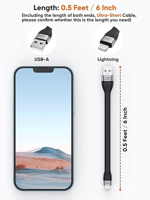 CableCreation 2-Pack Short iPhone Charger Cable 0.5FT/0.15m [MFi Certified], USB to Lightning Cable Data Sync Cord Compatible with iPhone 14/14 Pro, AirPods Pro, iPhone 13/12/ 12 Pro, SE, iPad, iPod