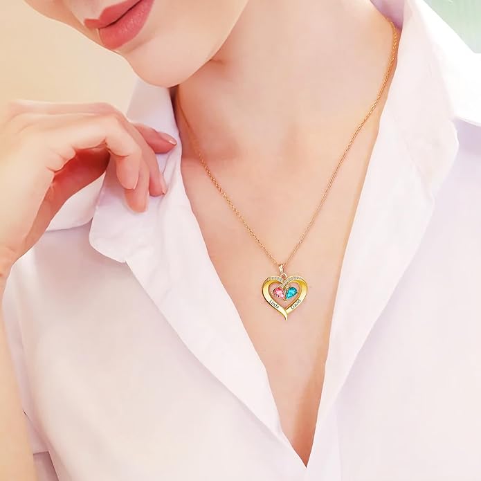 Jewelry To My Wife Necklace, Personalized Necklace Engraved Name jewelry, Custom Projection Photo Birthstone Heart Necklaces for Women, for Valentine's Day Anniversary