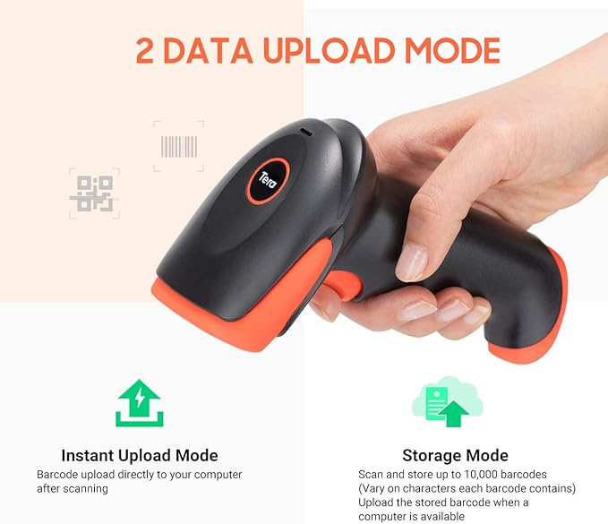 Tera Pro Wireless 2D QR Barcode Scanner 3 in 1 Bluetooth & 2.4GHz Wireless & USB Wired Connection Connect Smart Phone Tablet PC Image Bar Code Reader with Vibration Alert Model HW0002-O