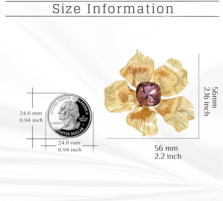 Rhinestone Flower Brooch Austrian Crystal Flower Pin 18k Gold Plated Floral Brooch Lapel Pin Jewelry Mother's Day Birthday Gifts for Mom Wife