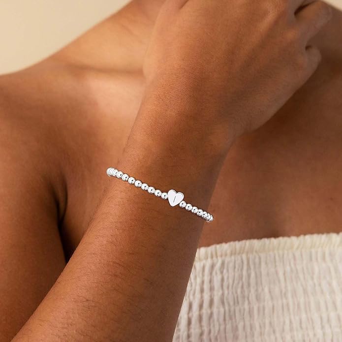 Valentines Day Gifts for Women Her - Dainty Beaded Heart Initial Bracelets Letter A-Z Charm Stretch Bead Ball Bracelet Trendy Jewelry Gifts