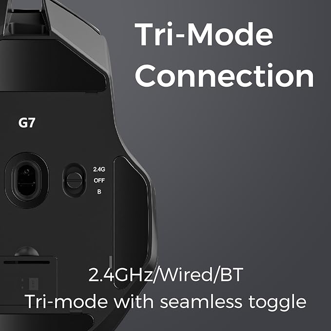 G7 Lightweight Ergonomic Wireless Mouse, PAW3311 12K DPI Sensor, Tri-Mode Connection, Wireless/Wired 1K Polling, 55g Weight, 800mAh Bettery (White)