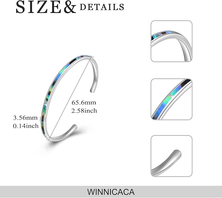 WINNICACA Bracelet for Women Opal Bracelet 925 Sterling Silver Opal Cuff Bangle Bracelets Inspirational Fine Jewelry Gifts for Women Her Wife Mom Daughter Anniversary Birthday Gifts Ideas