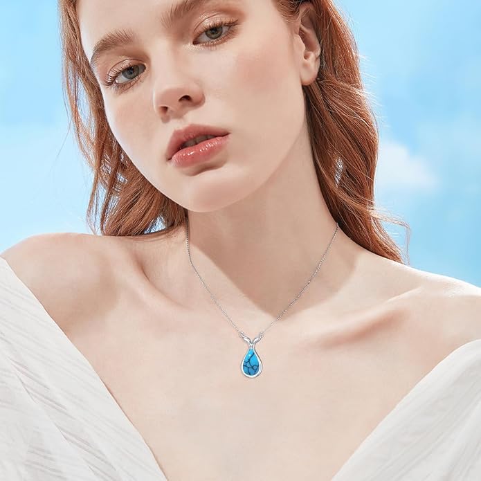 Genuine Turquoise Hexagon/Star/Rectangle/Teardrop/Heart/Triangle/Circle Necklaces for Women 925 Sterling Silver Long Boho Pendant Western Jewelry Gifts for Women Girls