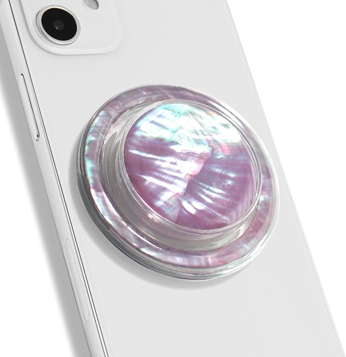 OnTheGrip Cute Natural Seashell Design Round Shape Collapsible Mobile Phone Grip Stand Holder for Smartphone Tablet Cell Phone Accessory (Violet)