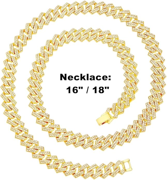 HH BLING EMPIRE 14k Gold/Silver Cuban Link Chain for Women Iced Out Diamond Chunky Cuban Link Necklace Chain Bracelet 2pcs Sets