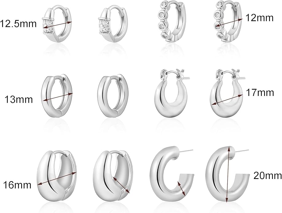 6 Pairs Gold Hoop Earrings Set for Women, 14K Gold Plated Small Huggie Hoops Earrings Hypoallergenic, Lightweight Tiny Cartilage Piercings Earrings Jewelry for Women Gifts.