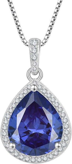 FJ Teardrop Pendant Necklace 925 Sterling Silver Birthstone Jewelry Gifts for Women
