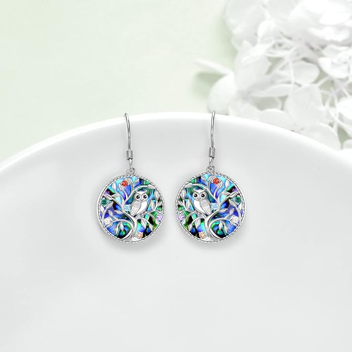 Tree of Life Earrings Sterling Silver Celtic Tree of Life Abalone Shell Dangle Drop Earrings for Women Jewelry