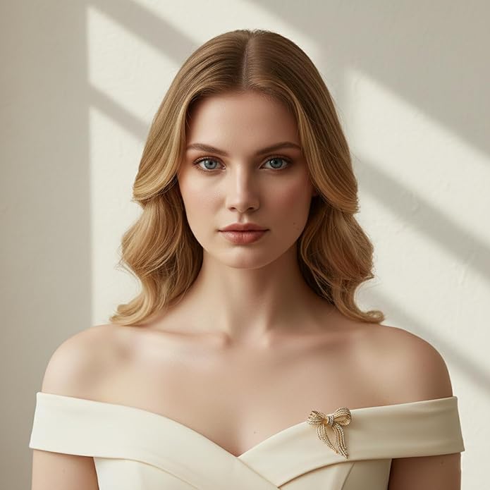 Dainty Bow Brooch for Women, Elegant Gold Finish Ribbon Knot Pins, Classic Women's Brooches for Suit Dress Hat Bag Clothes Accessories and Wedding Party Professional Outfits