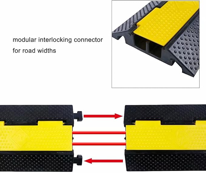 Rubber Cable Ramp Cord Cover Cable Protector Ramps Wire Hose Protective 2 Channel 22000Lbs Load Capacity Traffic Speed Bump for Asphalt Concrete Gravel Driveway Indoor Outdoor, 5 Pack