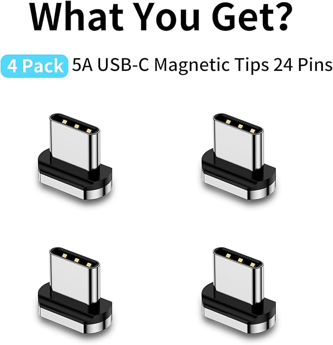 Magnetic Connector Tips Head for USB-C Android Devices (4 Pack), only Compatible 5A Magnetic Charging Cable or Magnetic Adapter