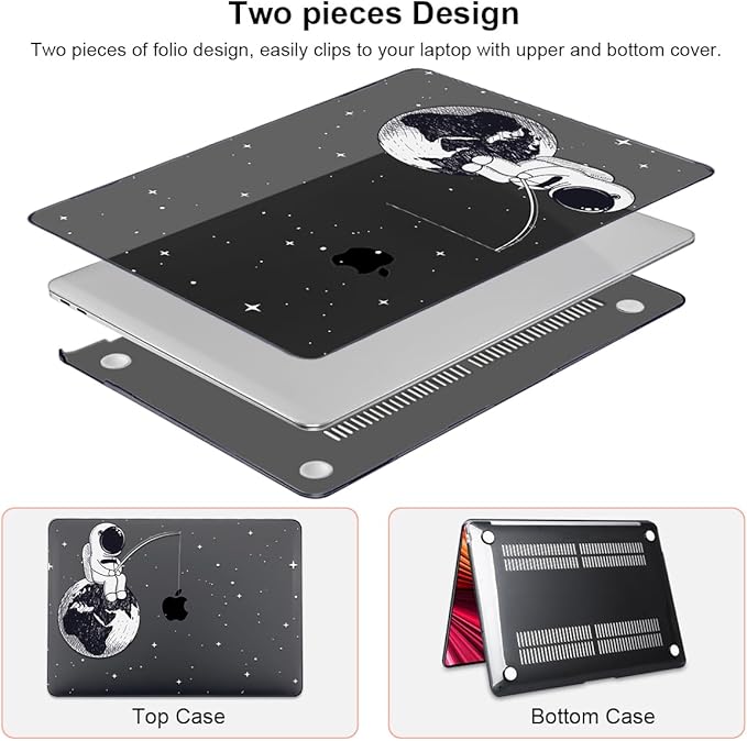 Compatible with MacBook Air 13 inch Case M1 A2337 A2179 A1932 Cover 2021 2020 2019 2018 Release with Retina Display & Touch ID, Crystal Black Pattern Plastic Hard Shell Case, Astronaut Earth