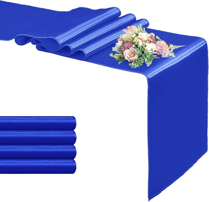 5 Pack Satin Table Runner Royal Blue 12 x 108 Inch Long,Satin Silk Table Runner for Wedding,Birthday Party and Banquet(Royal Blue,5 Pack)