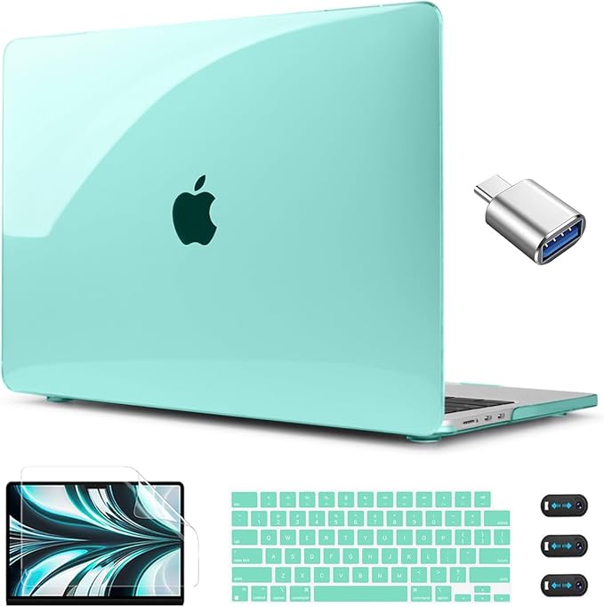 CISSOOK Compatible with MacBook Air 13.6 inch Case 2022 2024 2025 Release A2681 A3113 A3240, Plastic Hard Shell Case with USB Adapter for MacBook Air 13 inch M2 M3 M4 Chip, Clear Green