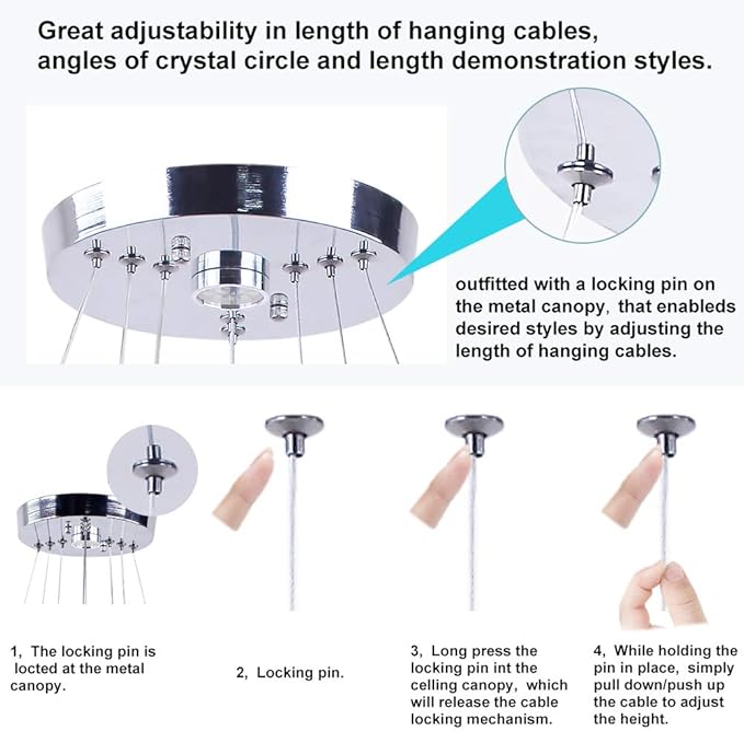 3-Ring Crystal LED Chandelier Modern Ring Pendant Light,47W Cool White (4500K-6000K) K9 Crystal&Stainless Steel, Adjustable Height for Dining Room Kitchen Island Living Room Foyer