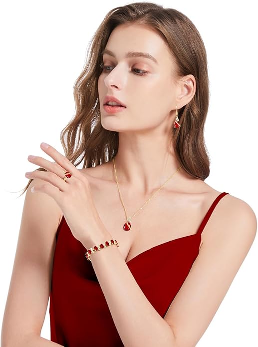 LMXXVJ Jewelry Set for Women,Teardrop Cubic Zirconia Necklace Earrings Adjustable Ring Bracelet Jewelry Set Formal Jewelry Gift