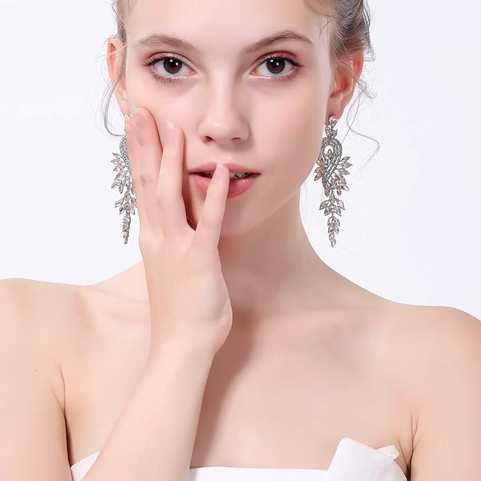 mecresh Marquise Crystal Bridal Chandelier Dangle Drop Earrings Ladies Gifts in Silver/Gold Tone
