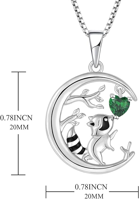 STARCHENIE Raccoon Necklace 925 Sterling Silver Heart Birthstone Pendant Cute Animal Jewelry for Women