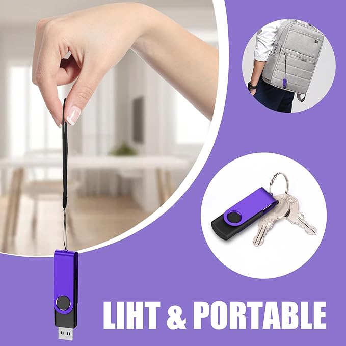 EASTBULL 8GB USB Flash Drive 100 Pack with Lanyards - USB 2.0 Jump Drive for Storage and Backup - Purple 100PCS