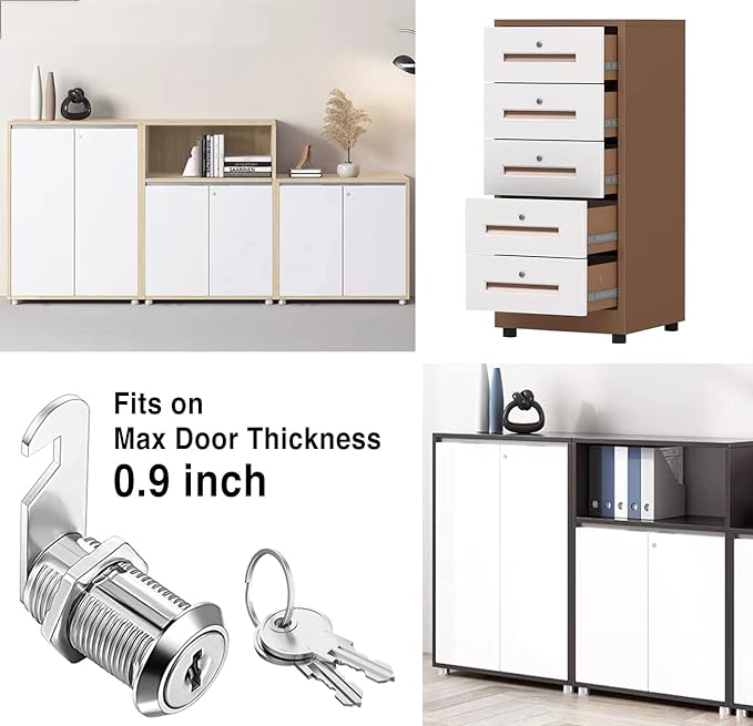 Cabinet Cam Locks Keyed Alike, 1-1/8'' Fits on 7/8'' Max Door Thickness, Secure File Drawer Mailbox RV Storage Replacement Set, Zinc Alloy (1-1/8 Inch 10Pcs)