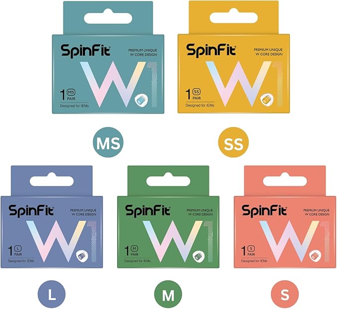 SpinFit W1 for IEM - L - Patented Medical-Grade Silicone Ear Tips, Double W-Shaped Tube Core, More Stability