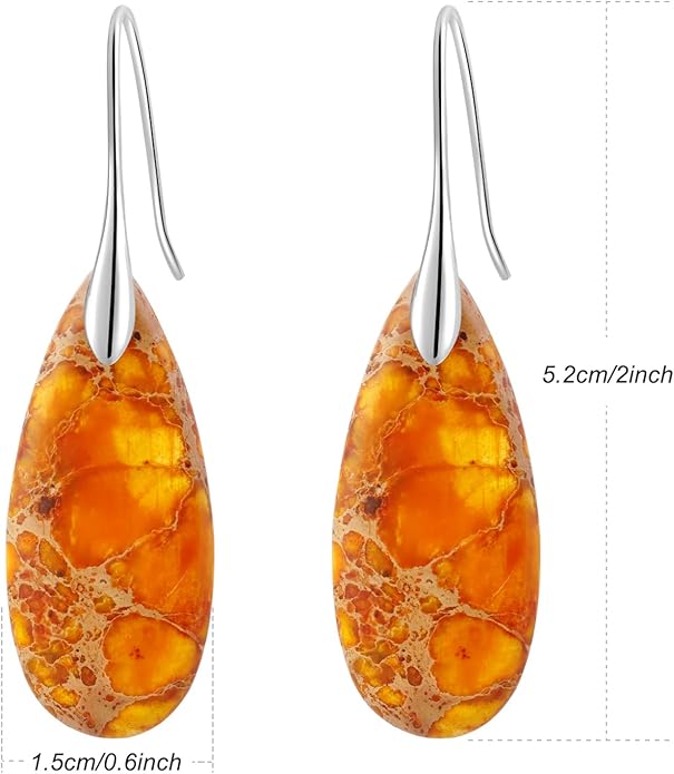 Natural Healing Stone Fishhoop Dangle Drop Earrings Statement Gold silver earrings