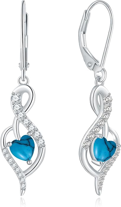 Infinity Heart Dangle Drop Earrings for Women, 925 Sterling Silver Birthstone Leverback Earrings, Birthday Anniversary Valentines Day Jewelry Gifts for Women Mom Her