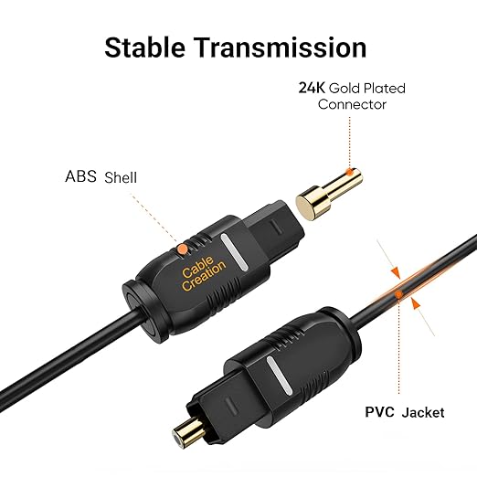 CableCreation Optical Digital Audio Cable, [5-Pack] 6FT Slim Fiber Optic Toslink Optical S/PDIF Cord for Home Theater, Sound Bar, TV, PS4, Xbox, VD/CD Player, Game Console&More, Black/OD:2.2mm