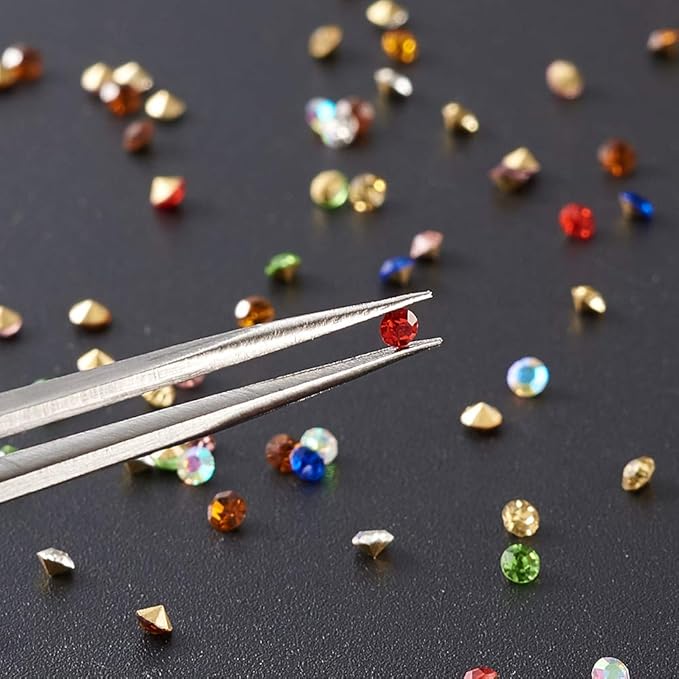 Fashewelry 1440Pcs Pointed Back Clear Glass Rhinestone Cabochons 2mm Mini Faceted Crystal Diamante Gem Cab Covers with Gold Plated No Hole for DIY Jewelry Making, Randomly Mixed Colors